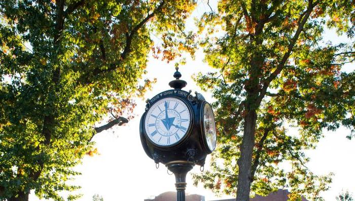 Springfield College clock on the campus green